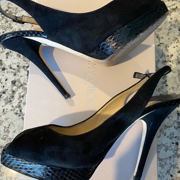 LIKE NEW Jimmy Choo suede/snake black sling back - Picture 5 of 7